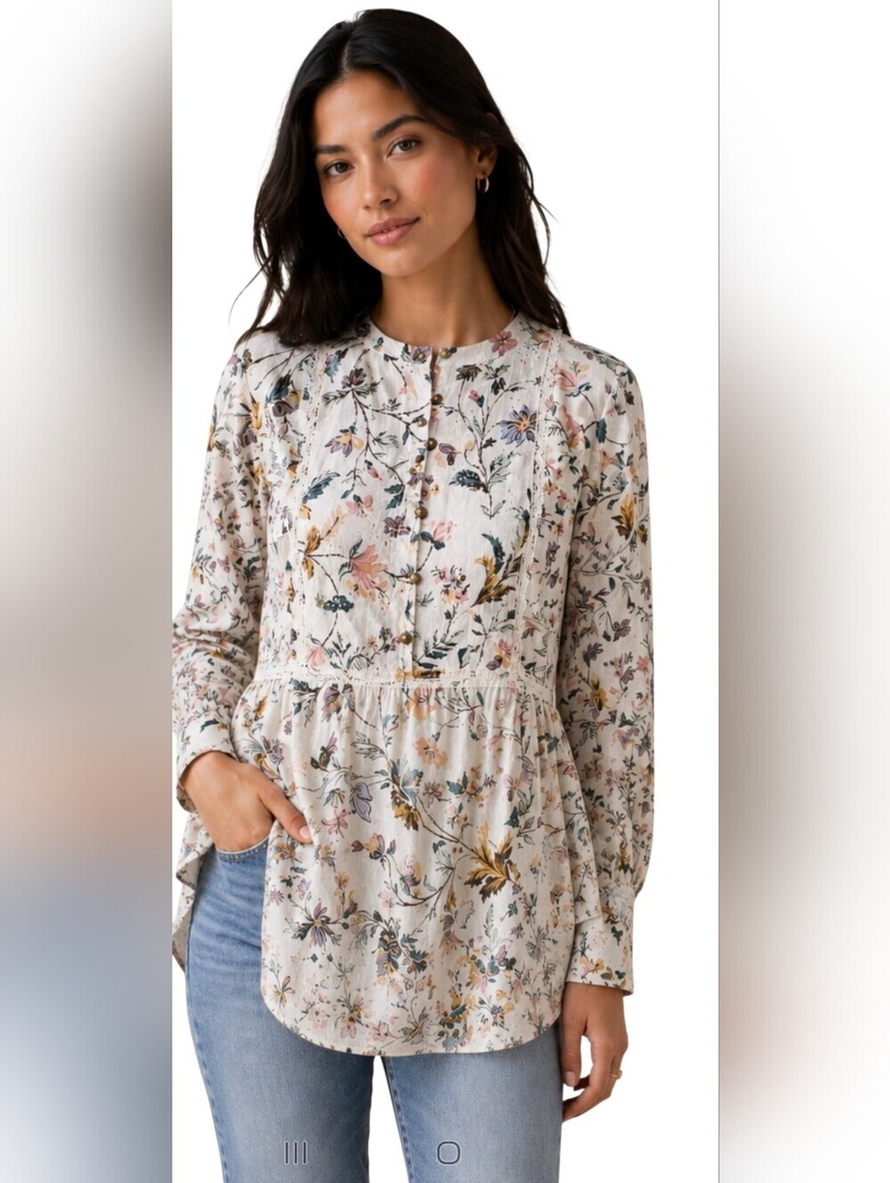 Anthropologie Floral Blouse XS 100% Cotton Long Sleeve Cottagecore